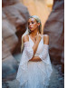 Cold Shoulder Ivory Lace V Back Bohemian Wedding Dress